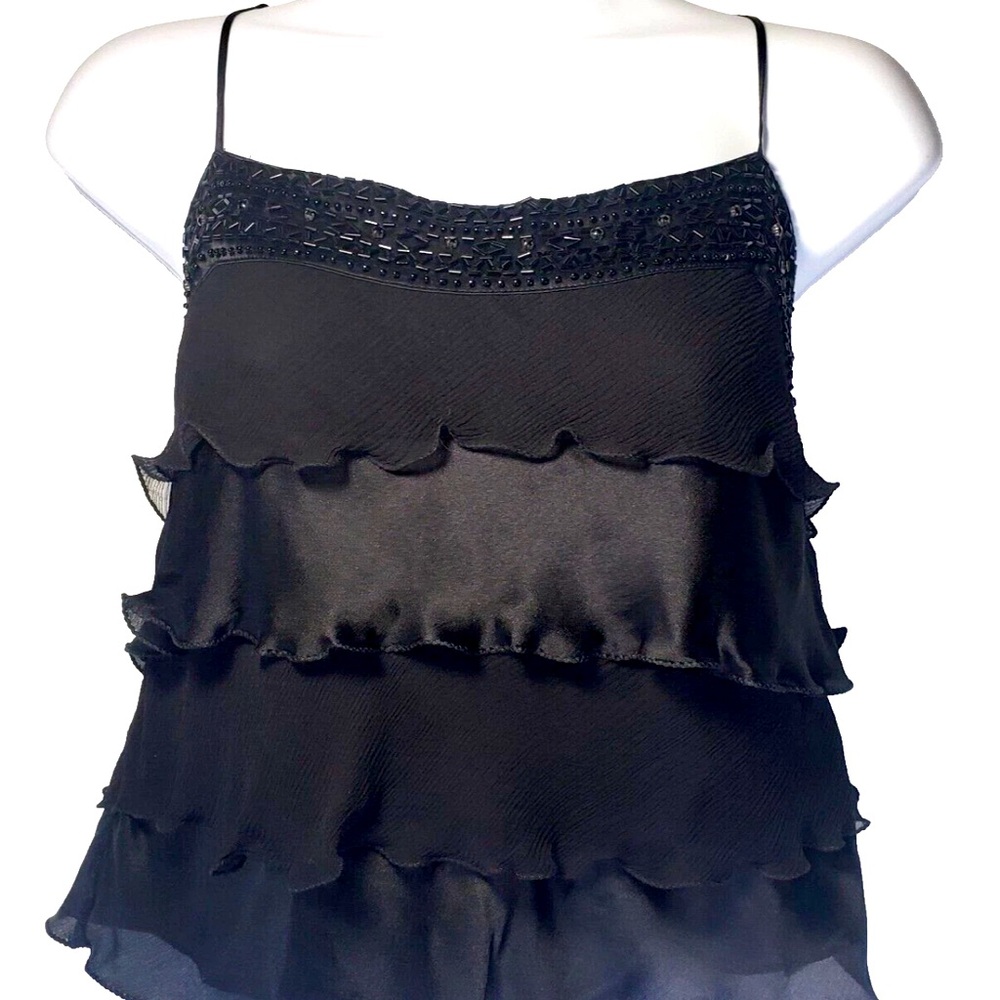 Elegant & Glamorous Black Ruffled Silk Women's Top.
